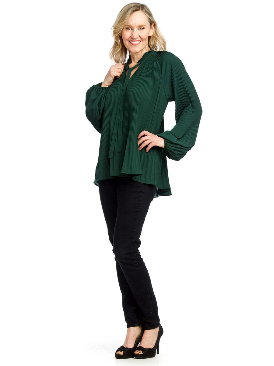 Papillon - Pleated Long Sleeve Blouse ~ Emerald