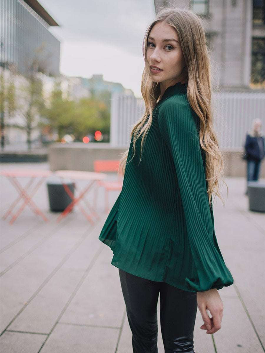 Papillon - Pleated Long Sleeve Blouse ~ Emerald