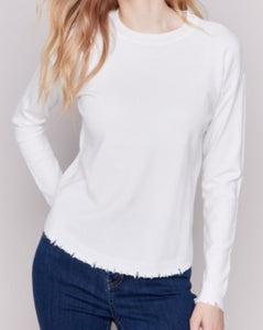 Charlie B – Crew-Neck Drop-Shoulder Sweater W Frayed Edge