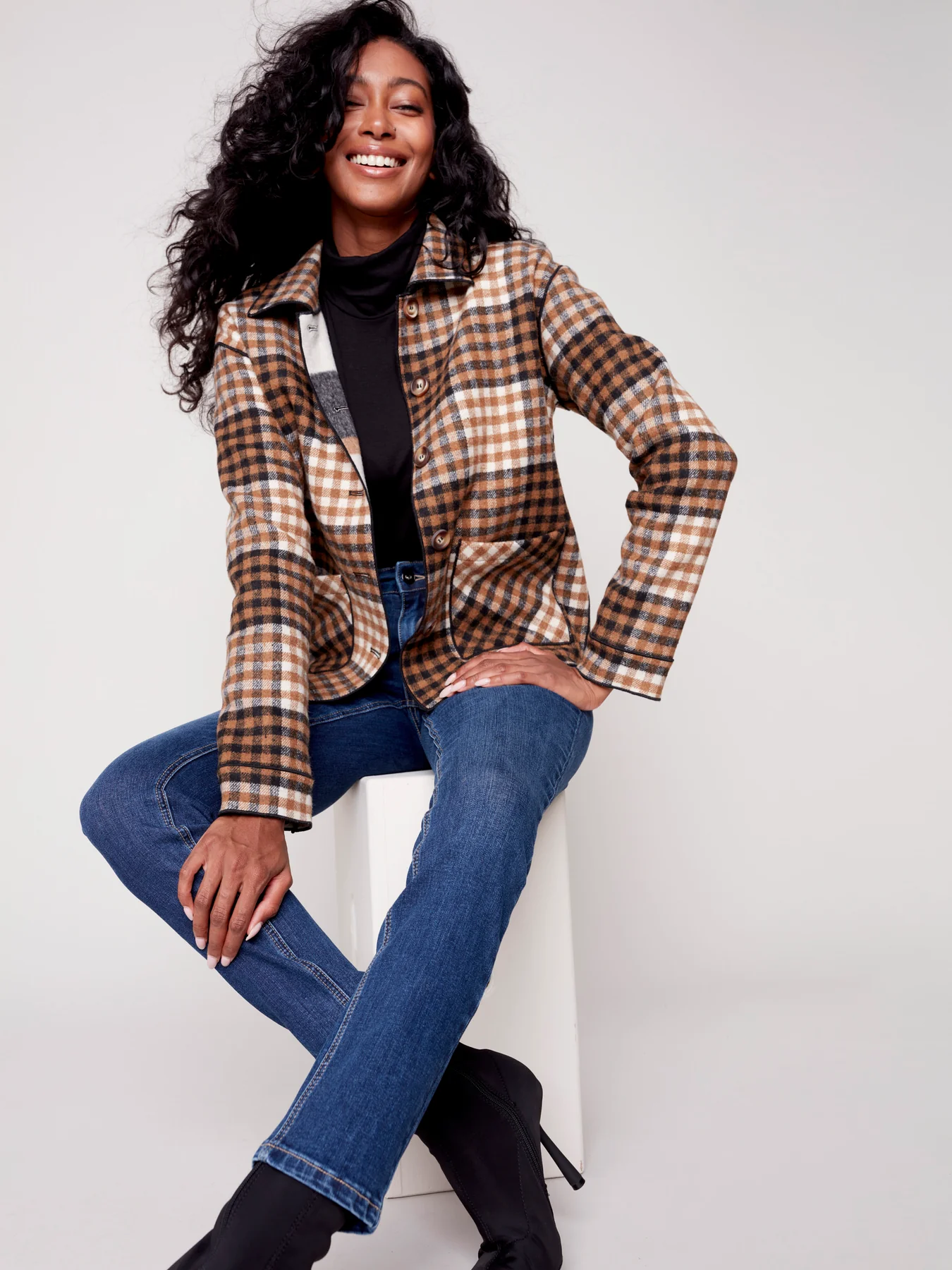 Charlie B - Reversible Plaid Jacket - Truffle