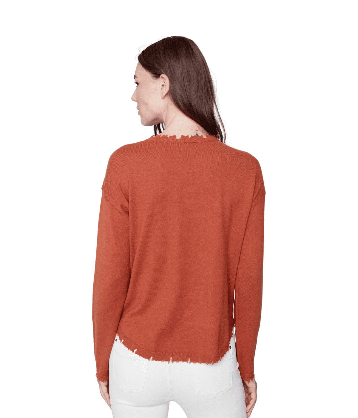 Charlie B – Crew-Neck Drop-Shoulder Sweater W Frayed Edge