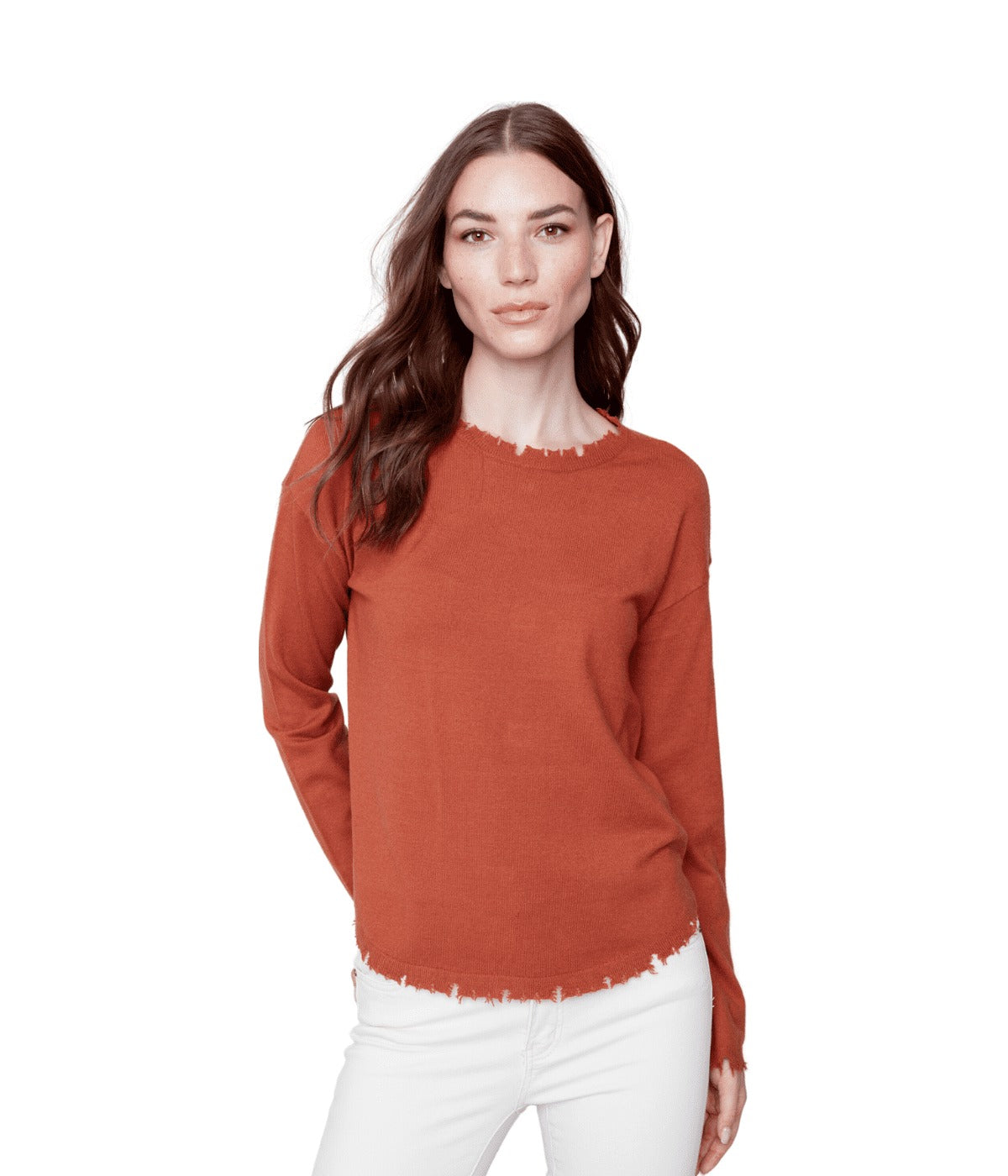 Charlie B – Crew-Neck Drop-Shoulder Sweater W Frayed Edge