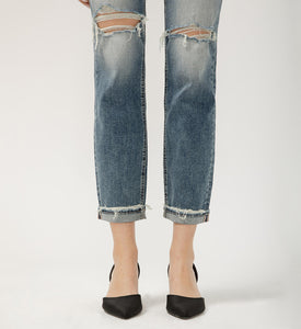 Silver - Boyfriend Mid Rise Slim Leg Jeans ~ Indigo