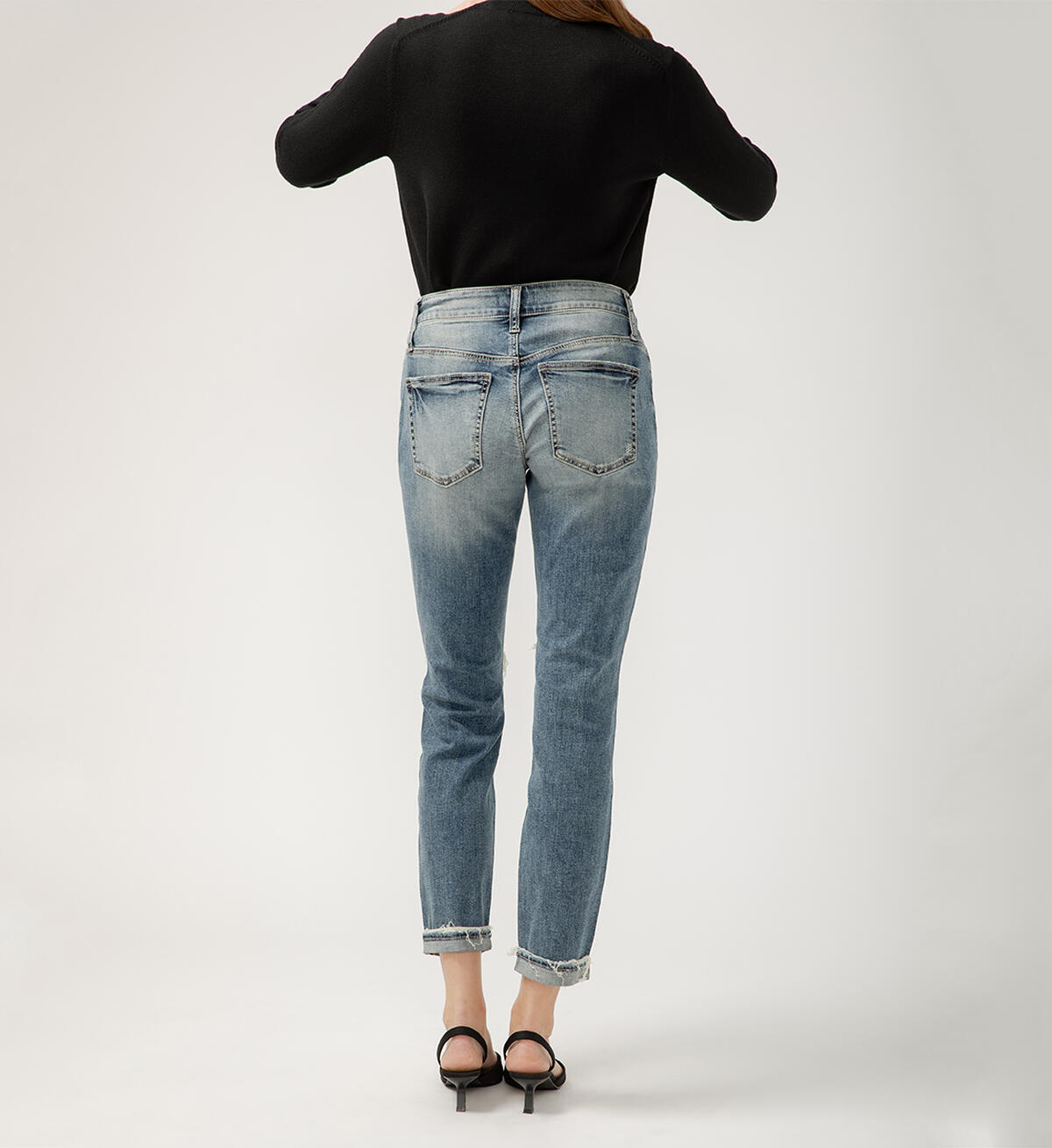 Silver - Boyfriend Mid Rise Slim Leg Jeans ~ Indigo