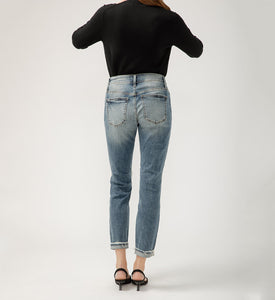 Silver - Boyfriend Mid Rise Slim Leg Jeans ~ Indigo