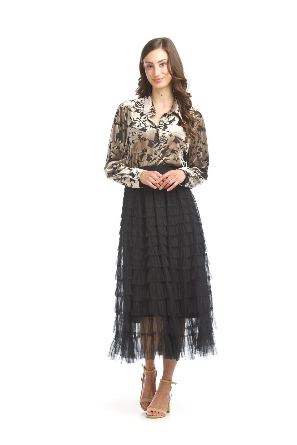 Papillon - Mesh Tiered Ruffled Skirt ~ Black