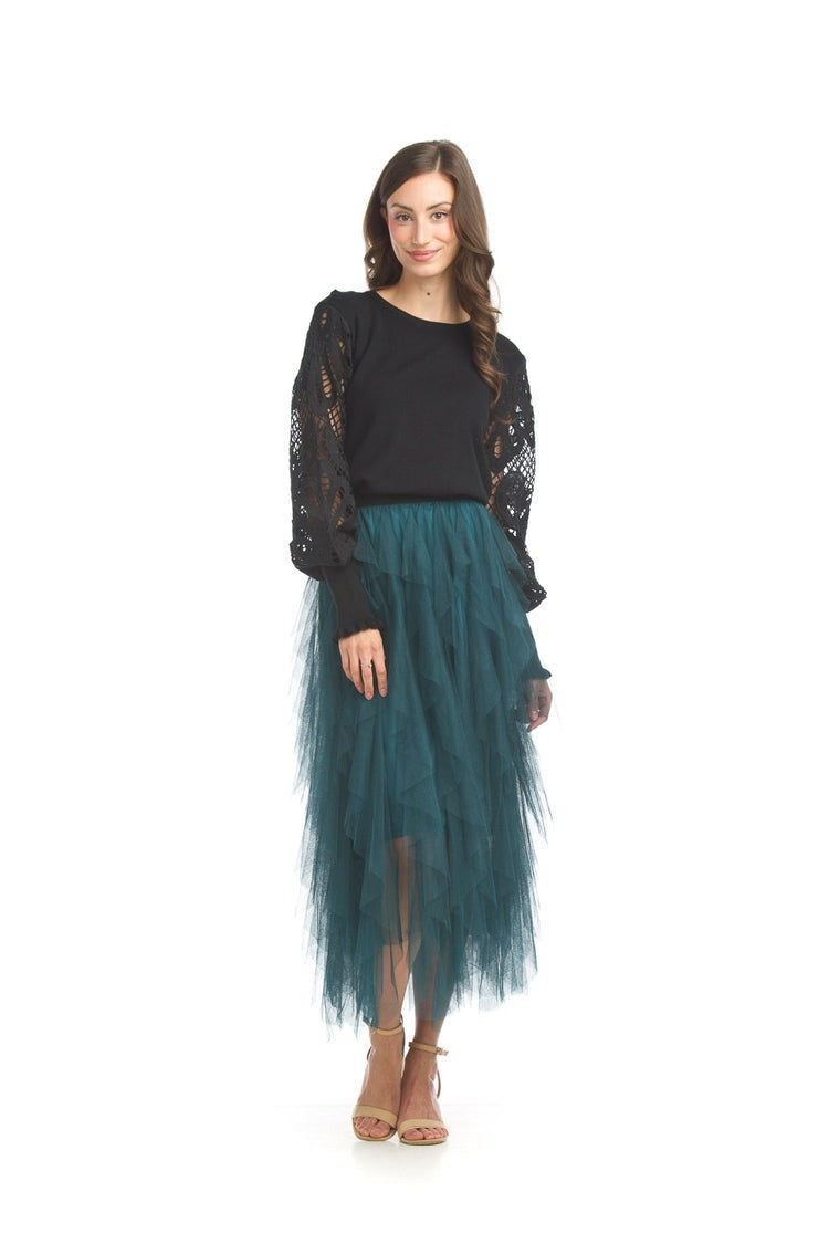 Papillon - Black lace Puff Sleeves Pullover ~ Black