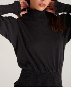 Z SUPPLY Clementine Smocked Long Sleeve Top l Black