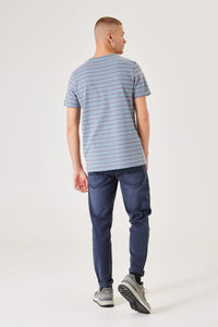 GARCIA - Short Sleeved Horizontal Striped Shirt I Stone Blue