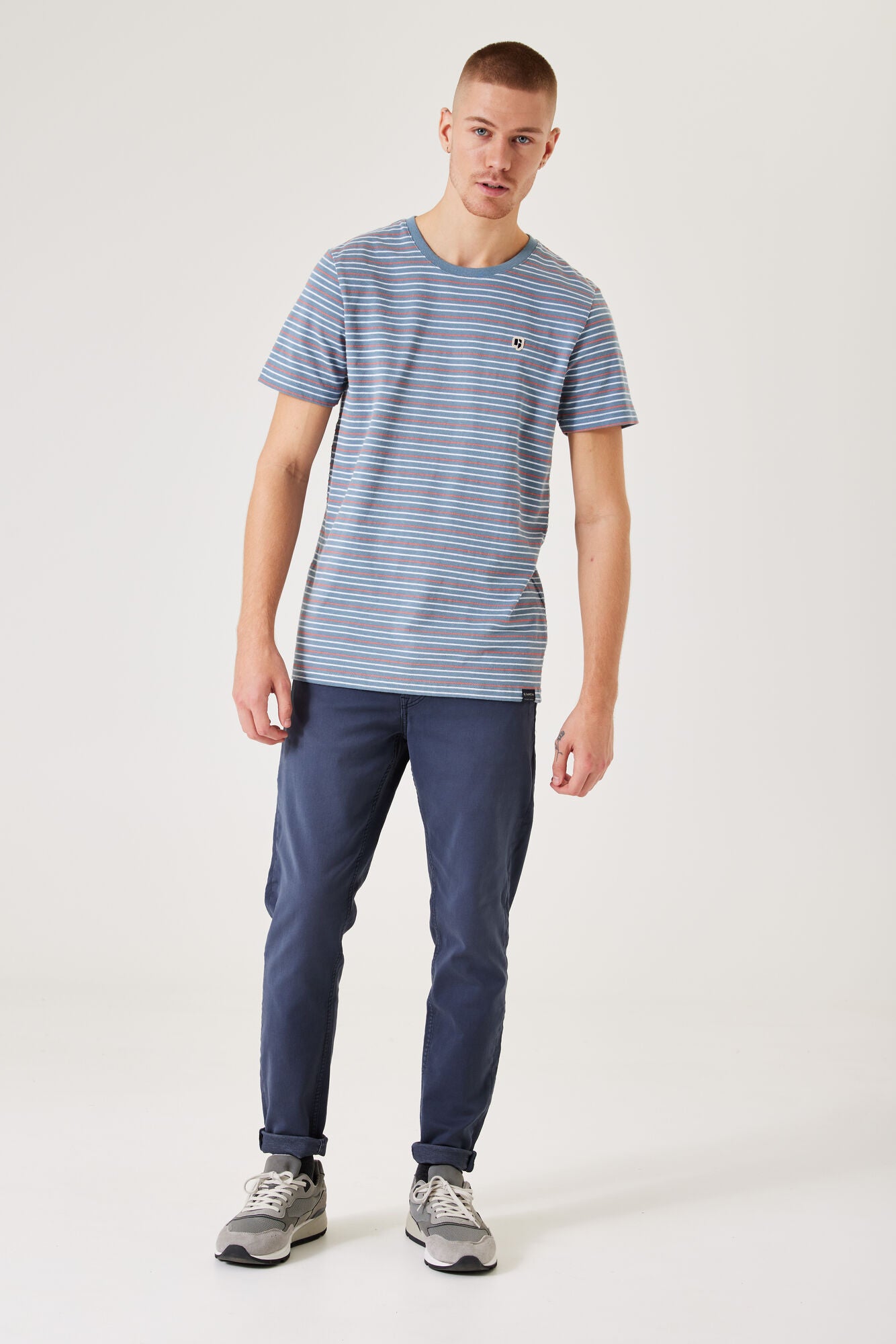 GARCIA - Short Sleeved Horizontal Striped Shirt I Stone Blue